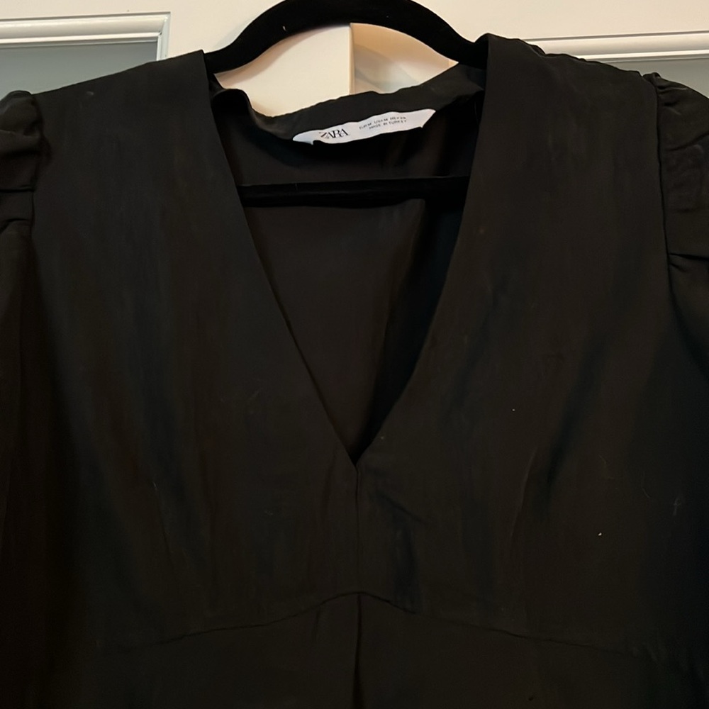 Zara Empire Waist Black Midi Dress Women’s Size Medium NWT